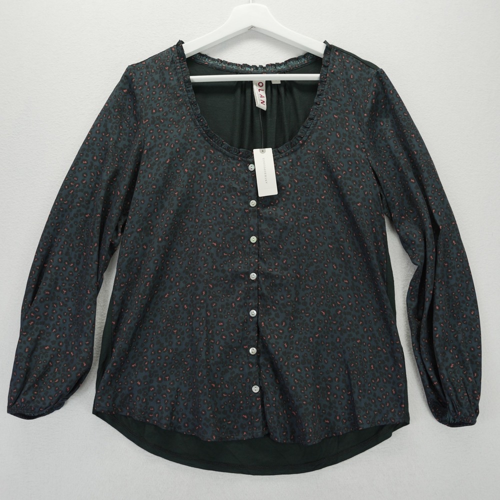Anthropologie Dolan Marilyn Leopard Print Button Down Blouse Navy Small NEW